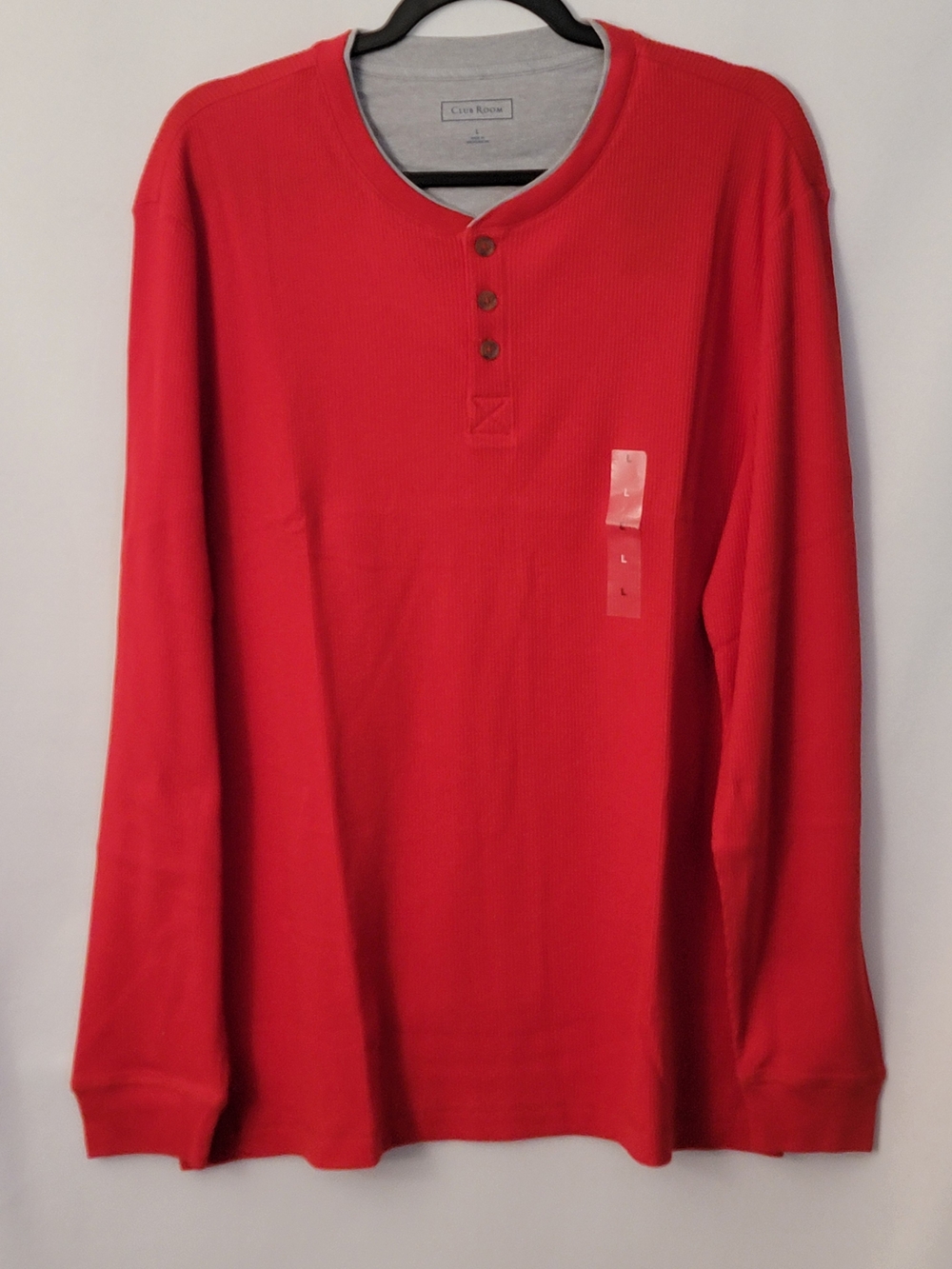 Club Room Men’s Red Long-Sleeve Henley Top Size L